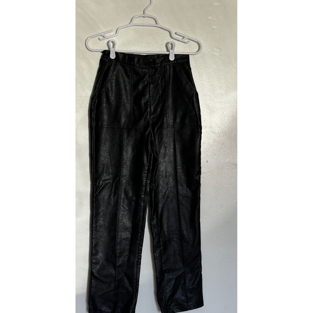 Princess Polly Encore Black Faux Leather‎ High Rise Straight Leg Pants 4